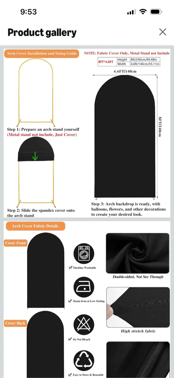 New-8ft Black Arch Backdrop Spandex Cover - photo 2