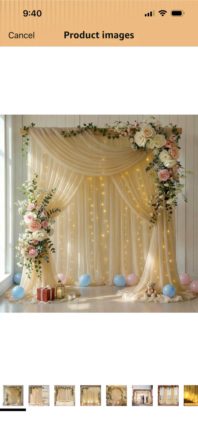 New-GALLETY Champagne Tulle Backdrop Curtain