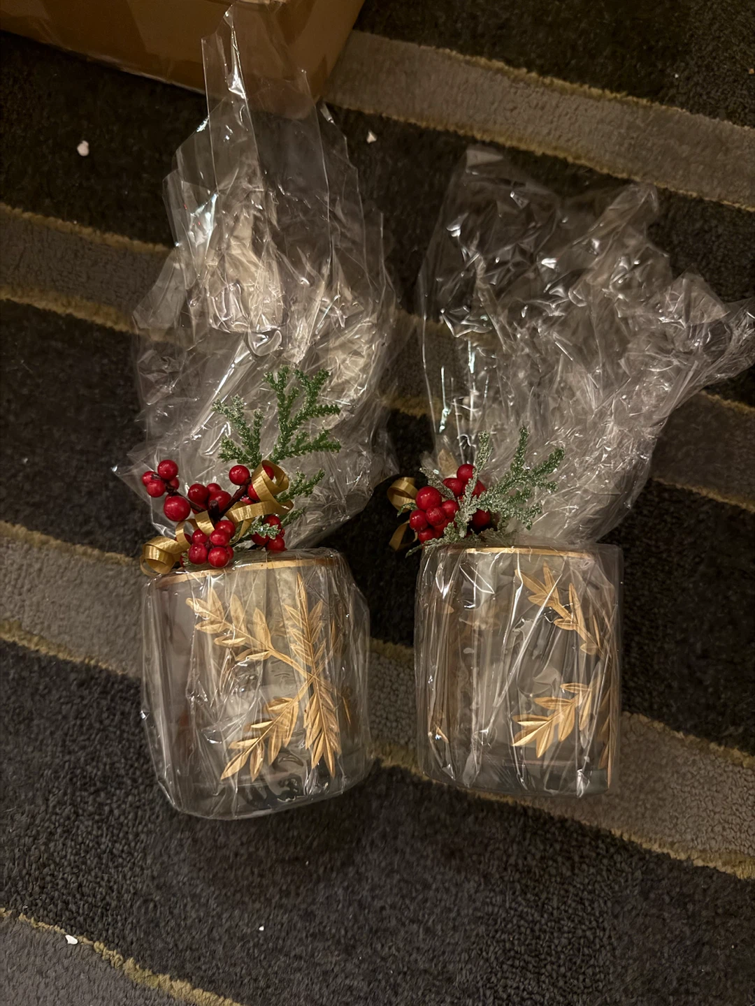 Set of 2 Holiday Glass Candle Holders
