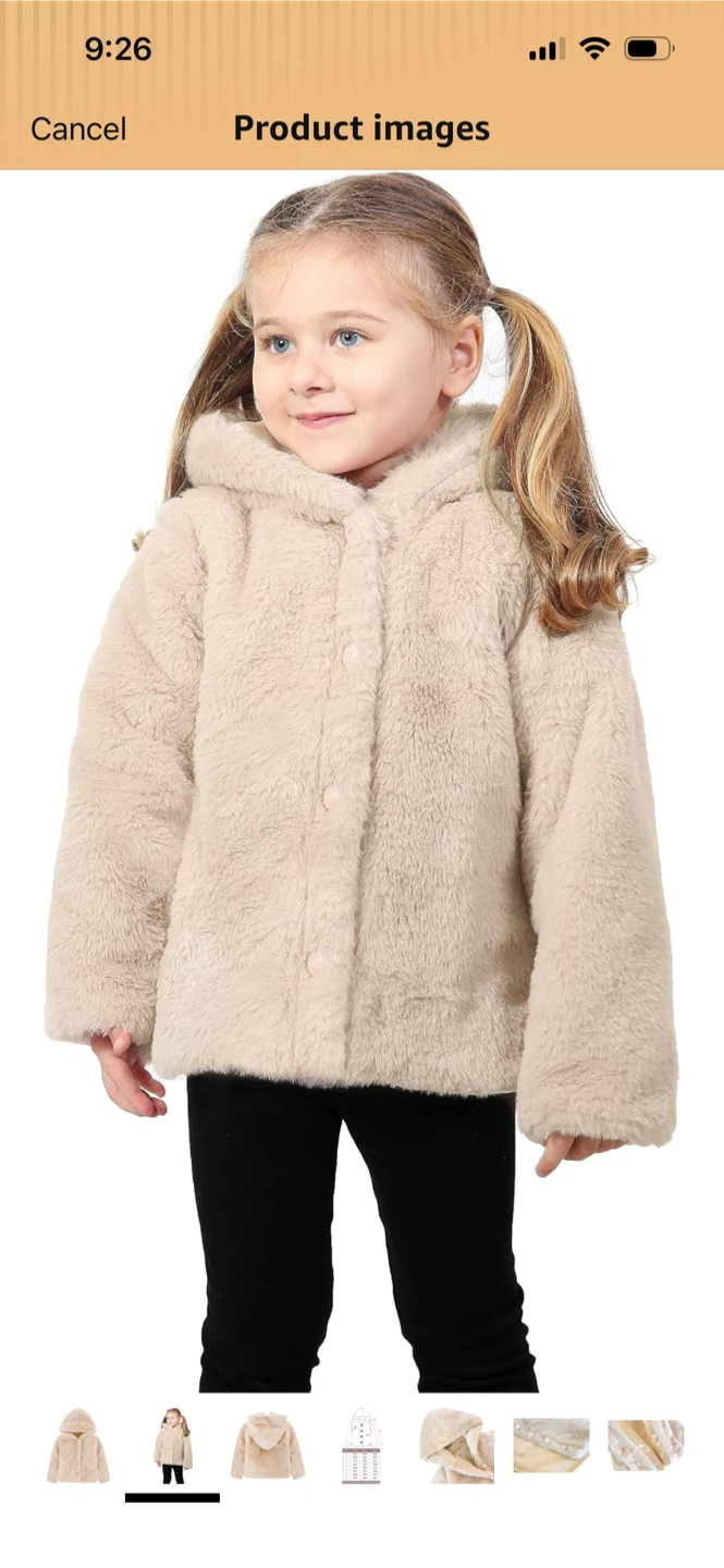 Brand new Lilax Girls Cozy Hooded Faux Fur Jacket - Beige