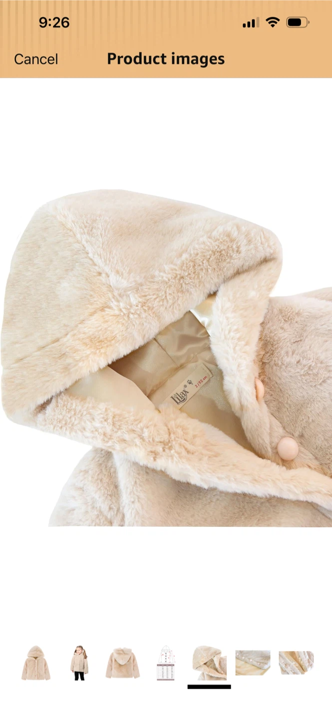 Brand new Lilax Girls Cozy Hooded Faux Fur Jacket - Beige - photo 3