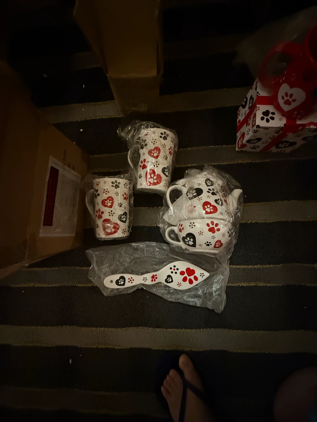 Ceramic Tea Set with Paw Print and Heart Design