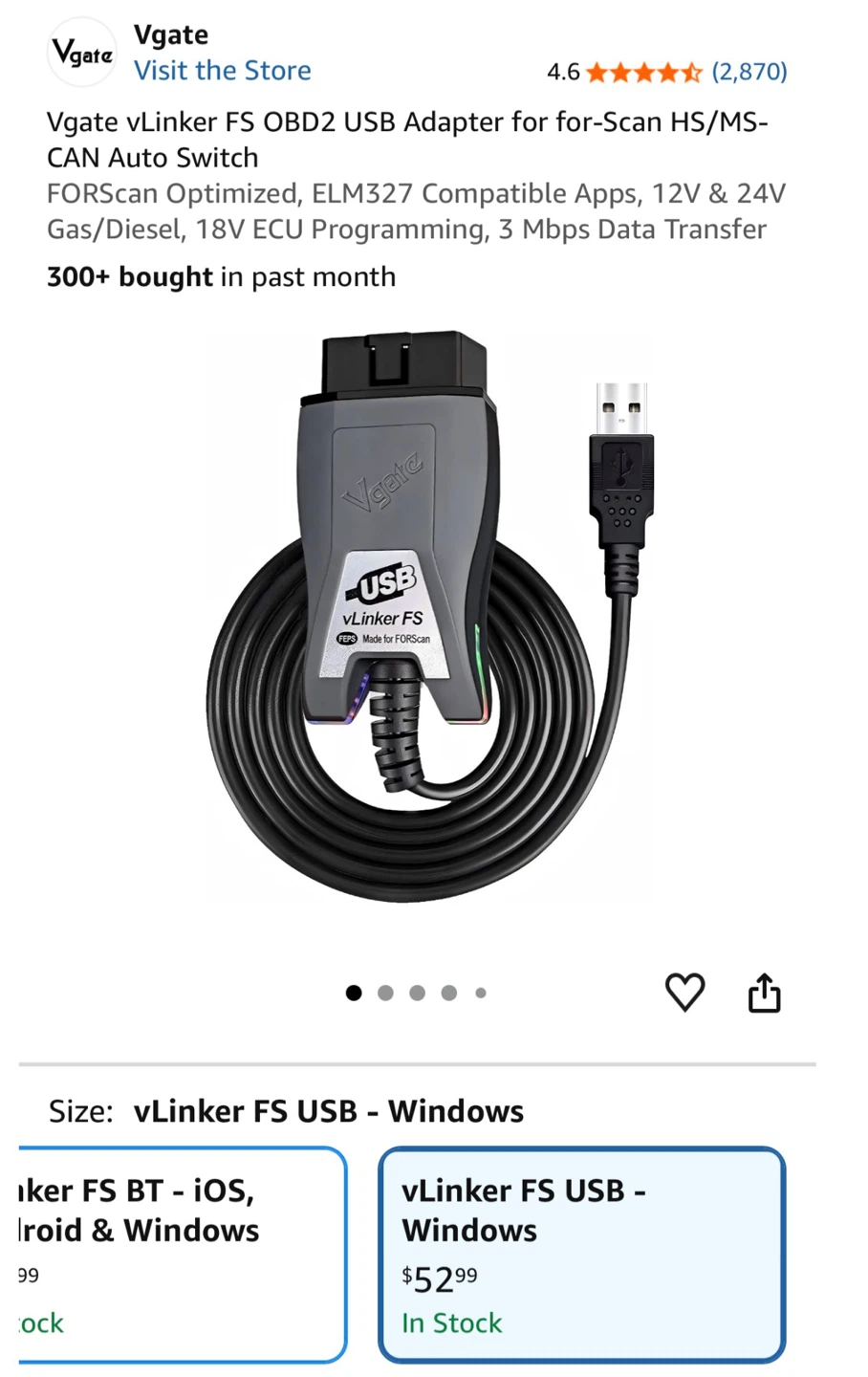 NEW - Vgate vLinker FS OBD2 USB Adapter - photo 2