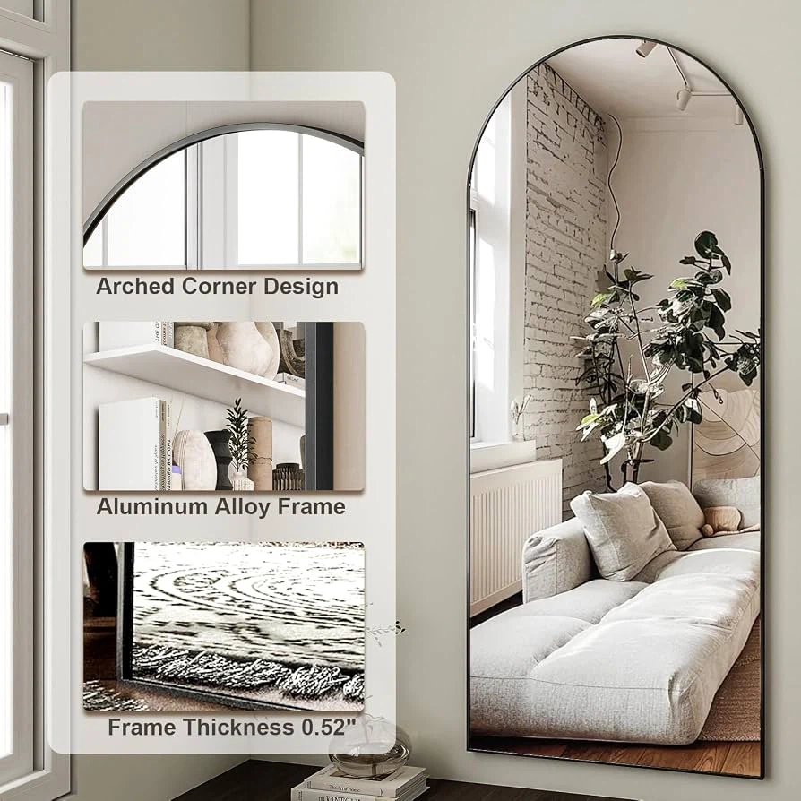 New black Arched Full-Length Floor Mirror 64” x 21”