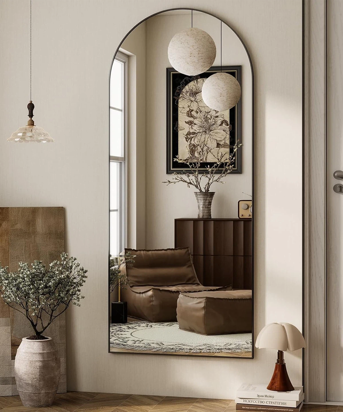 New black Arched Full-Length Floor Mirror 64” x 21” - photo 4