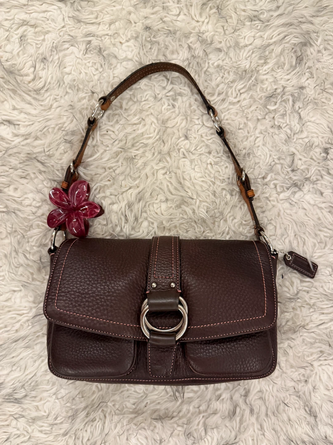 Coach Chelsea Pebbled Leather Flap Shoulder Bag - Brown