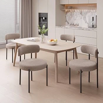 New Assembled Set of 4 Dining Chairs, Round Bouclé Chairs