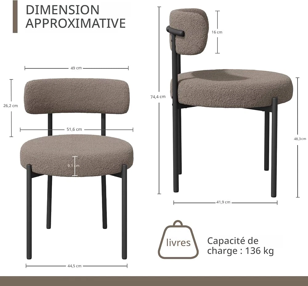 New Assembled Set of 4 Dining Chairs, Round Bouclé Chairs - photo 3