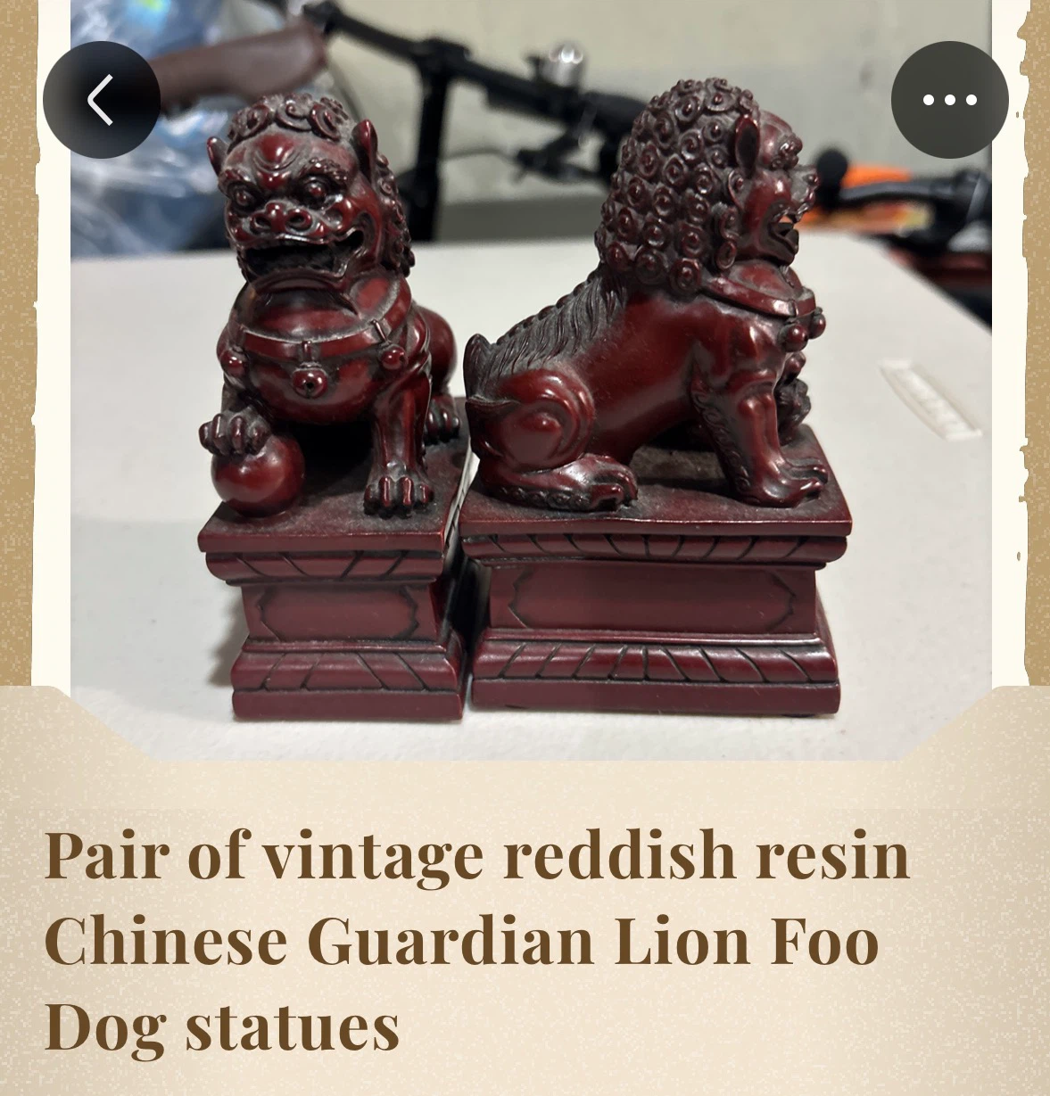 Pair of Vintage Chinese Guardian Lion Foo Dog Statues