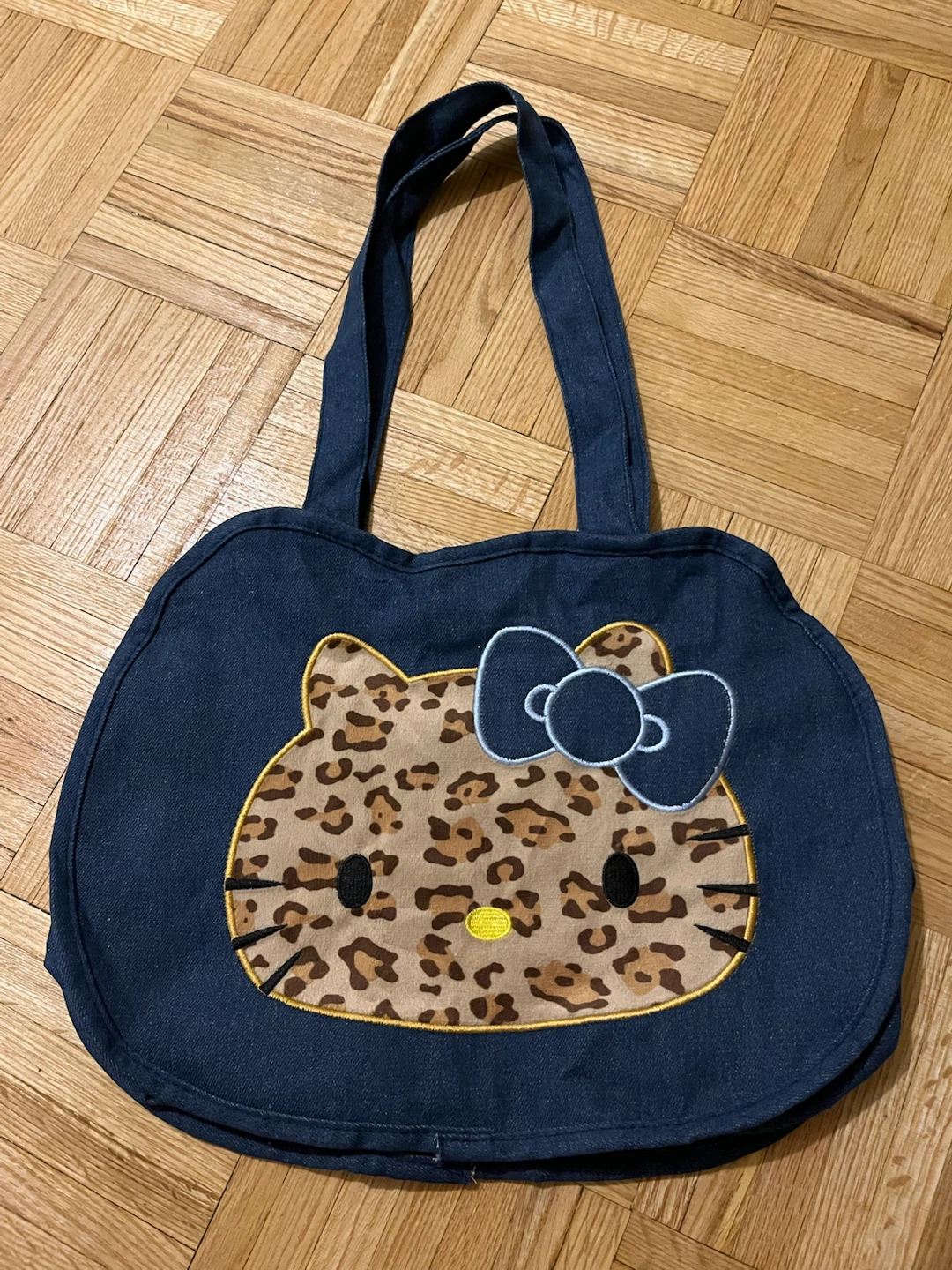 Hello Kitty Leopard Print Denim Tote Bag Y2K Navy Blue NWOT - photo 2