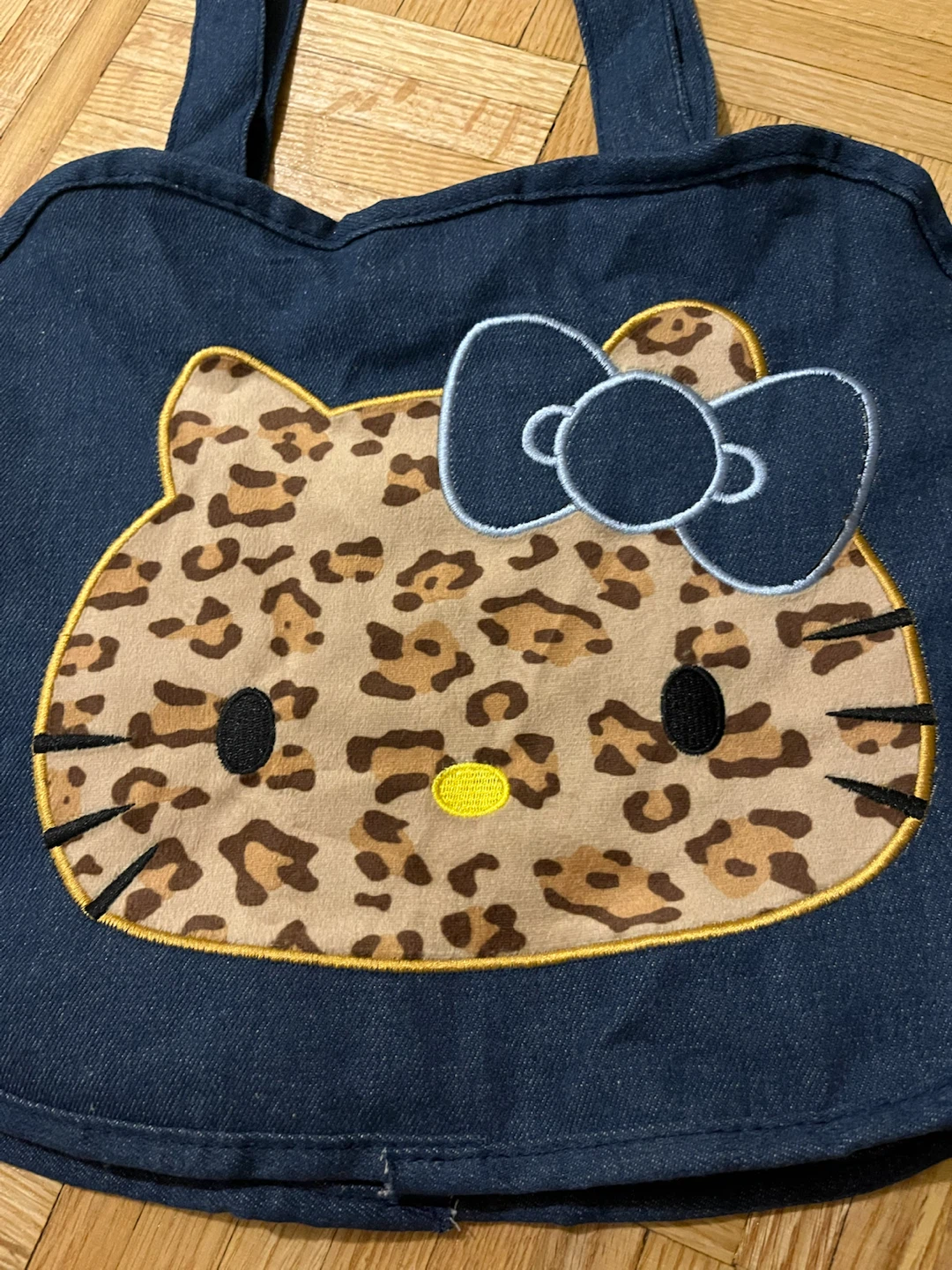 Hello Kitty Leopard Print Denim Tote Bag Y2K Navy Blue NWOT - photo 3