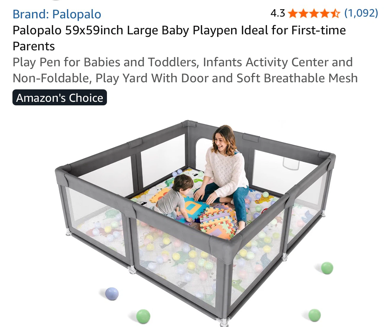 Palopalo 59x59 inch Large Baby Playpen