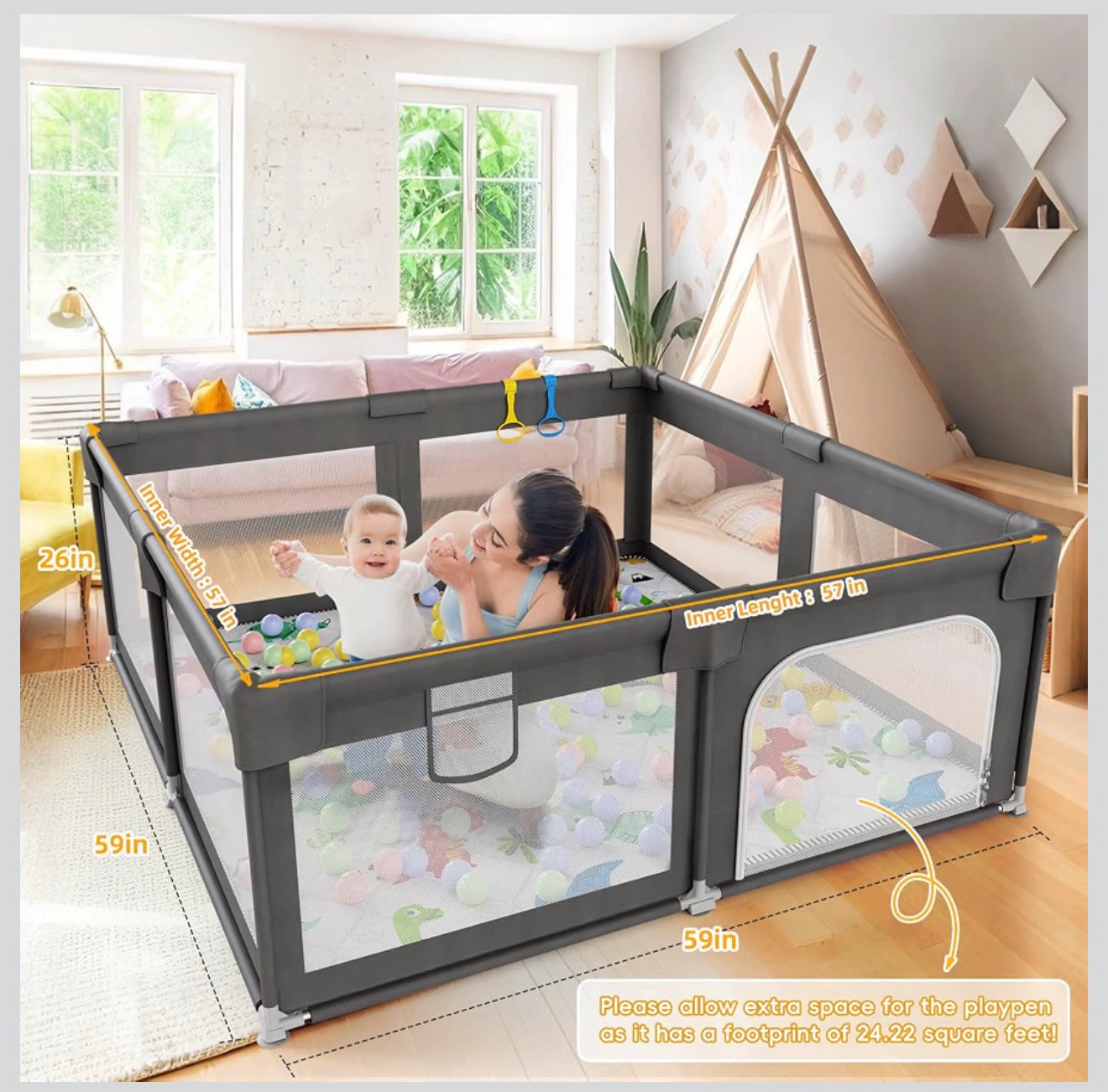Palopalo 59x59 inch Large Baby Playpen - photo 2