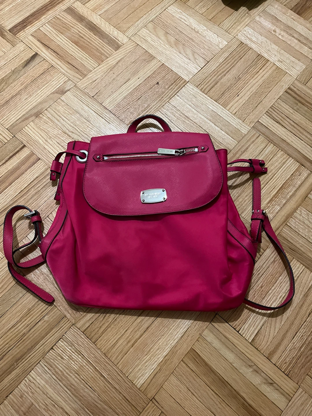 Michael Kors Barbie Fuchsia Pink Nylon Backpack Silver Hardware - photo 2