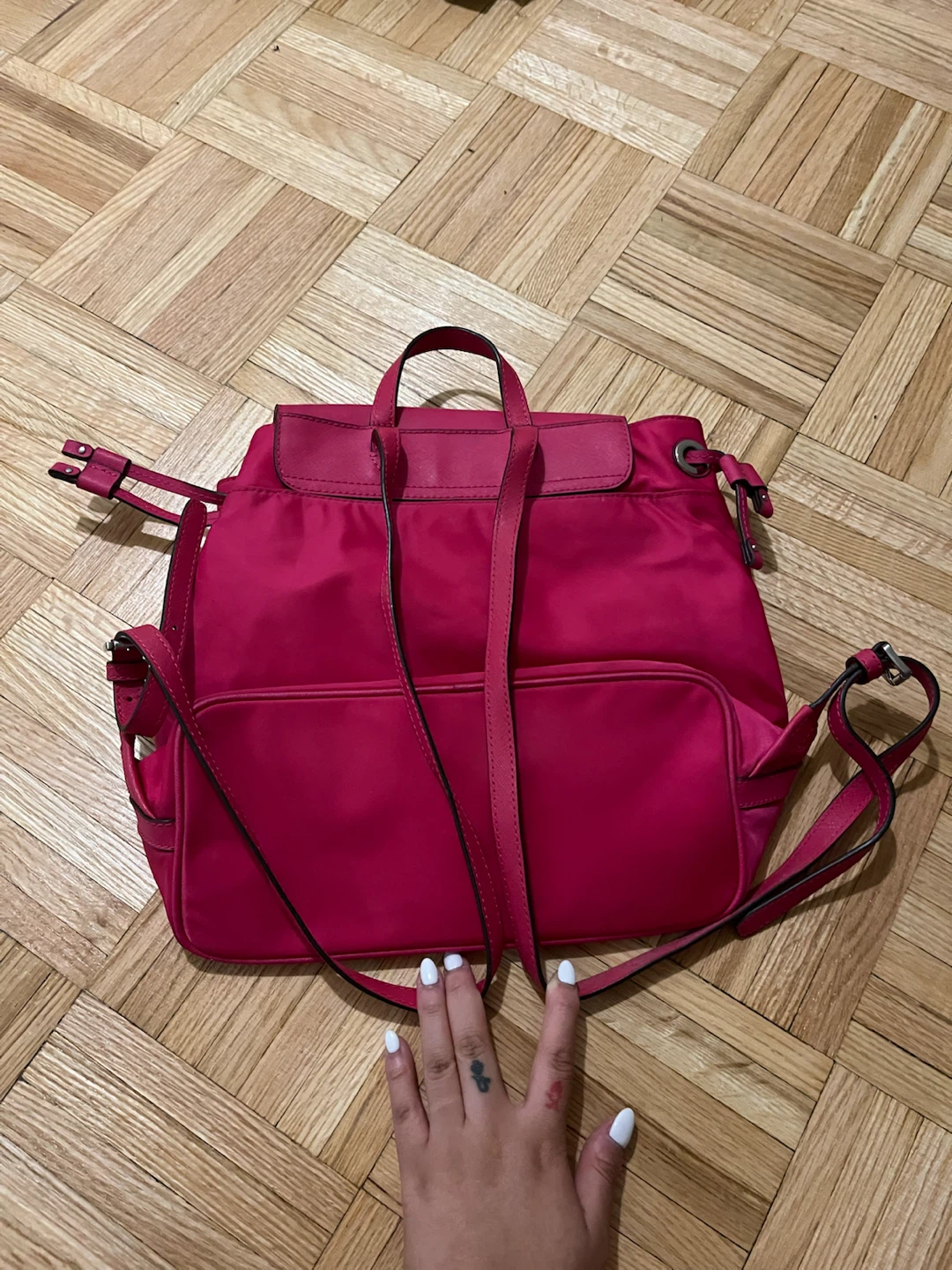 Michael Kors Barbie Fuchsia Pink Nylon Backpack Silver Hardware - photo 5