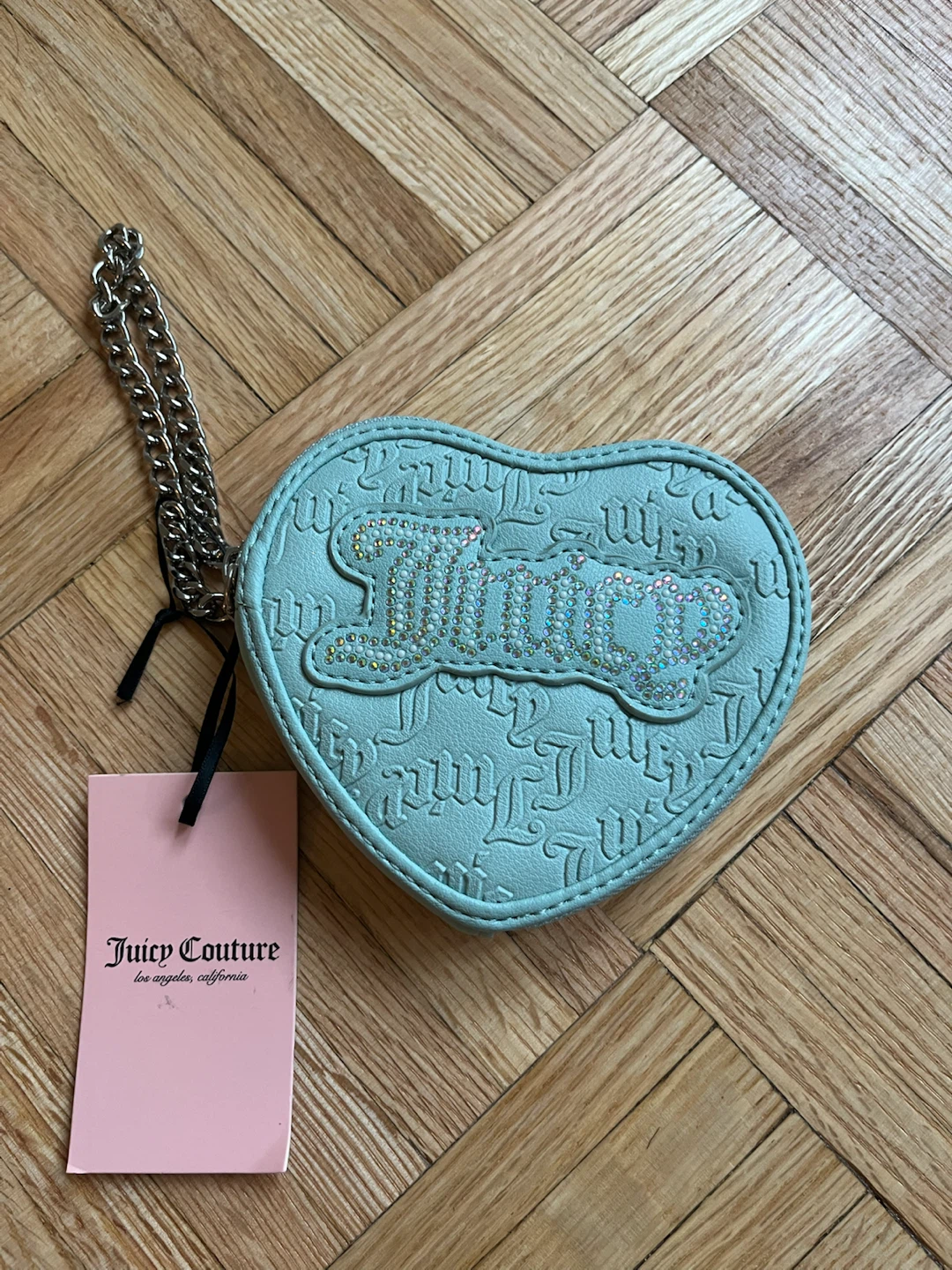 Juicy Couture Powder Blue Heart Rhinestone Mini Wristlet NWT - photo 2