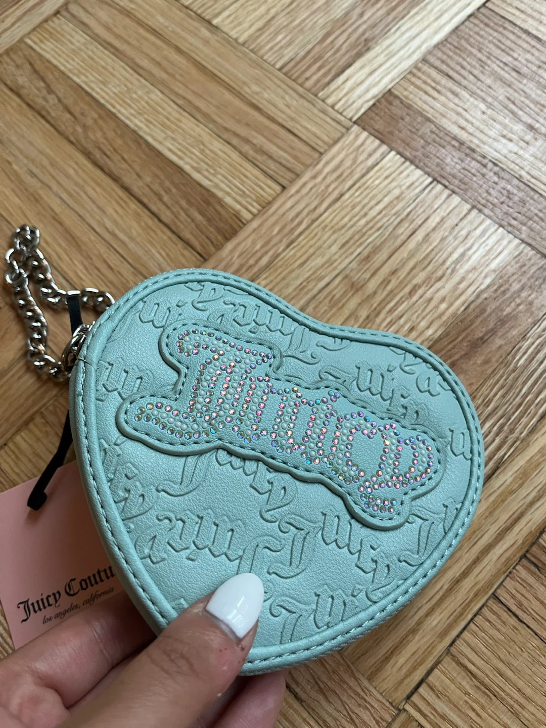 Juicy Couture Powder Blue Heart Rhinestone Mini Wristlet NWT - photo 4