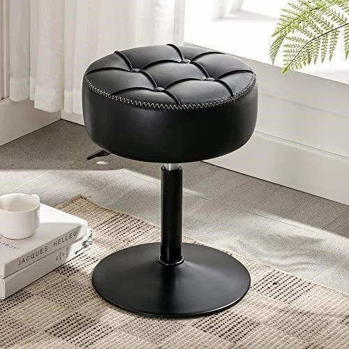 Adjustable Black Faux Leather Tufted Stool- Brand new