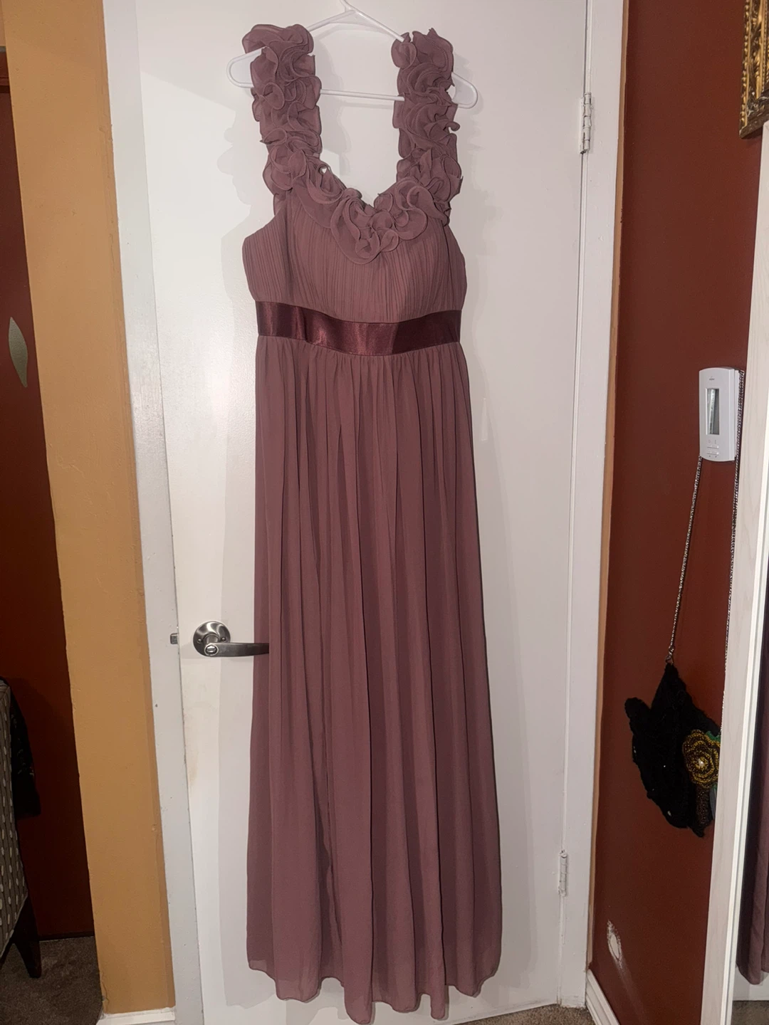 Dusty Rose Ruffled Floor-Length Dress