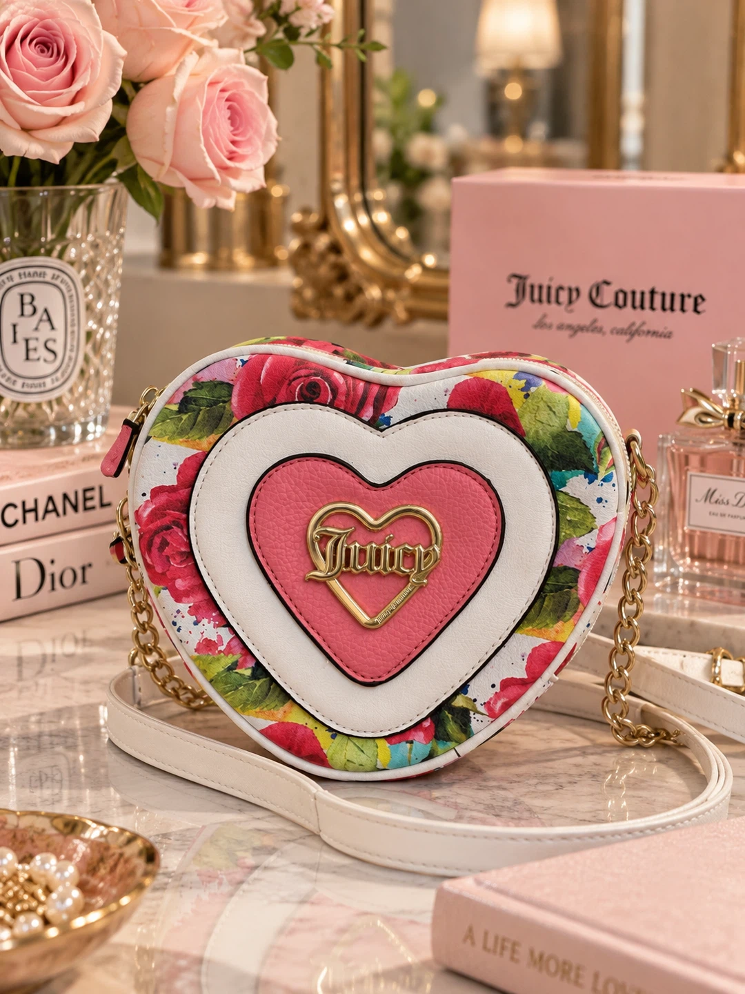 Juicy Couture A Little Piece of Heart Floral Crossbody Bag Y2K
