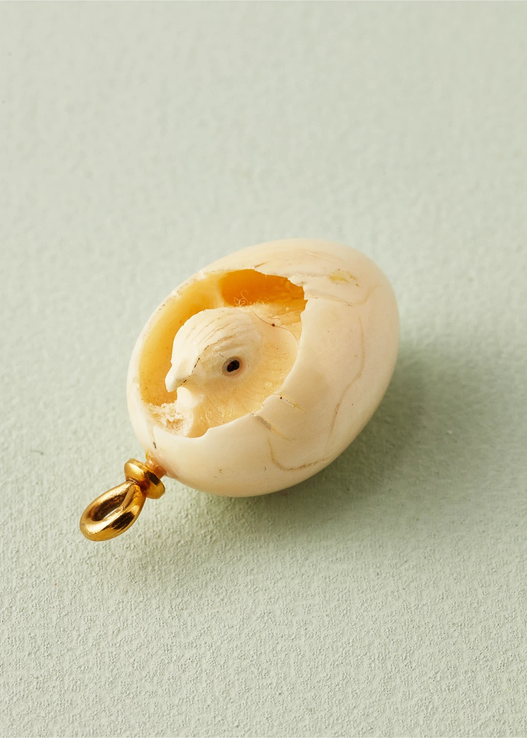 Miniature Vintage Carved Bone Hatching Chick Egg Charm Pendant