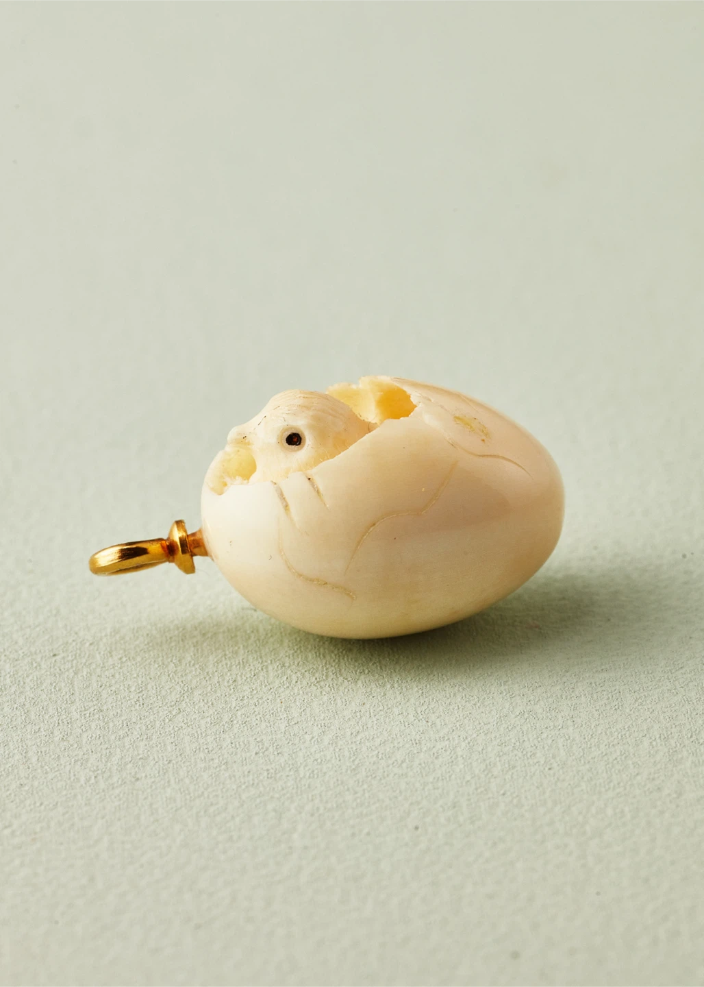 Miniature Vintage Carved Bone Hatching Chick Egg Charm Pendant - photo 2