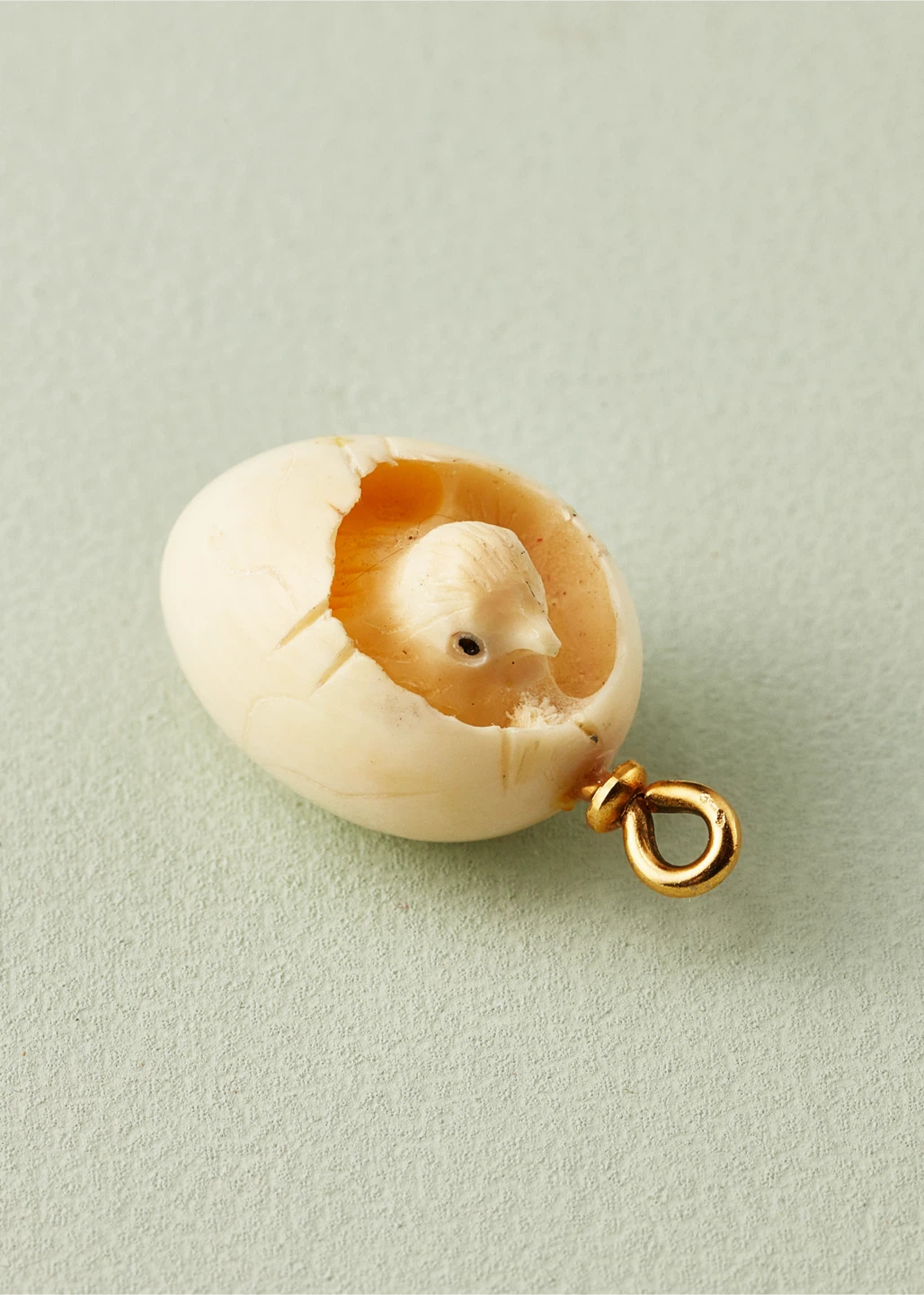 Miniature Vintage Carved Bone Hatching Chick Egg Charm Pendant - photo 5