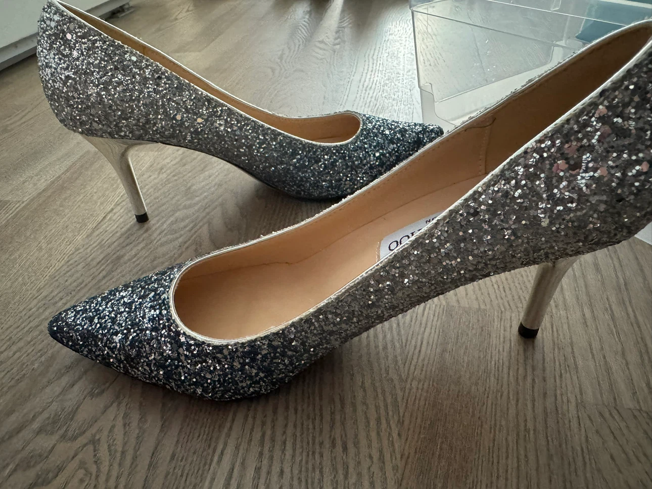 size 7 Jimmy Choo Silver Glitter Heels