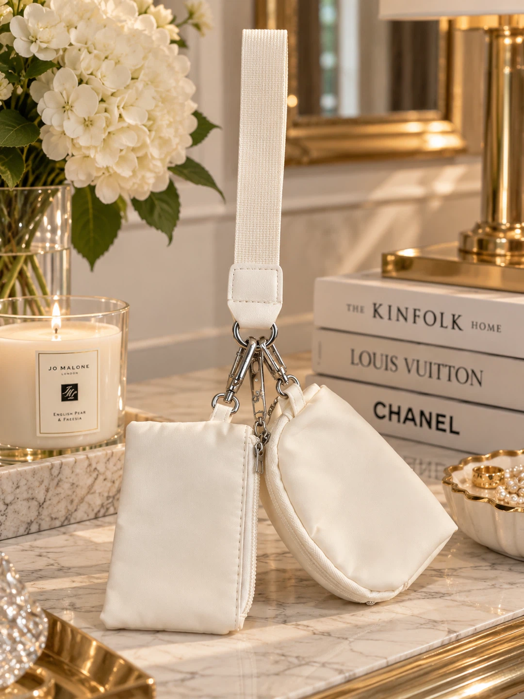 White 3-Piece Detachable Wristlet Pouch Keychain Wallet Set NWOT - photo 2