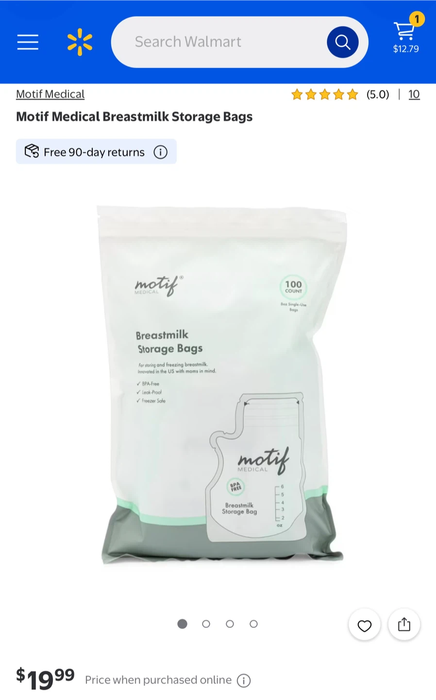 Motif Medical Breastmilk Storage Bags 100 Count