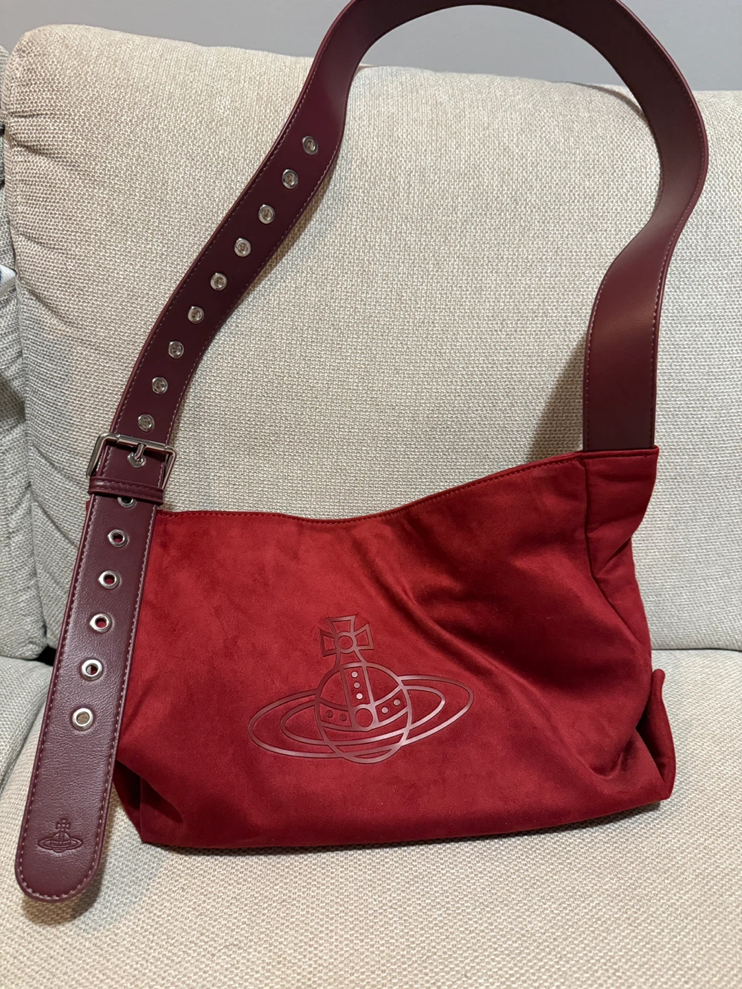 Vivienne Westwood red suede shoulder bag