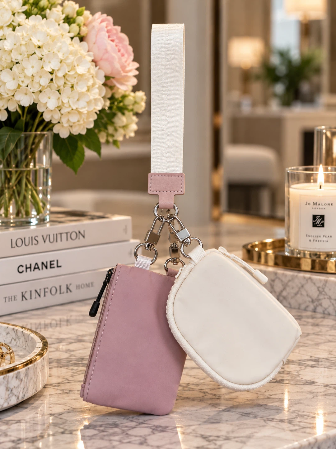 Dusty Pink & Cream Dual Pouch Wristlet Wallet Set – New - photo 2