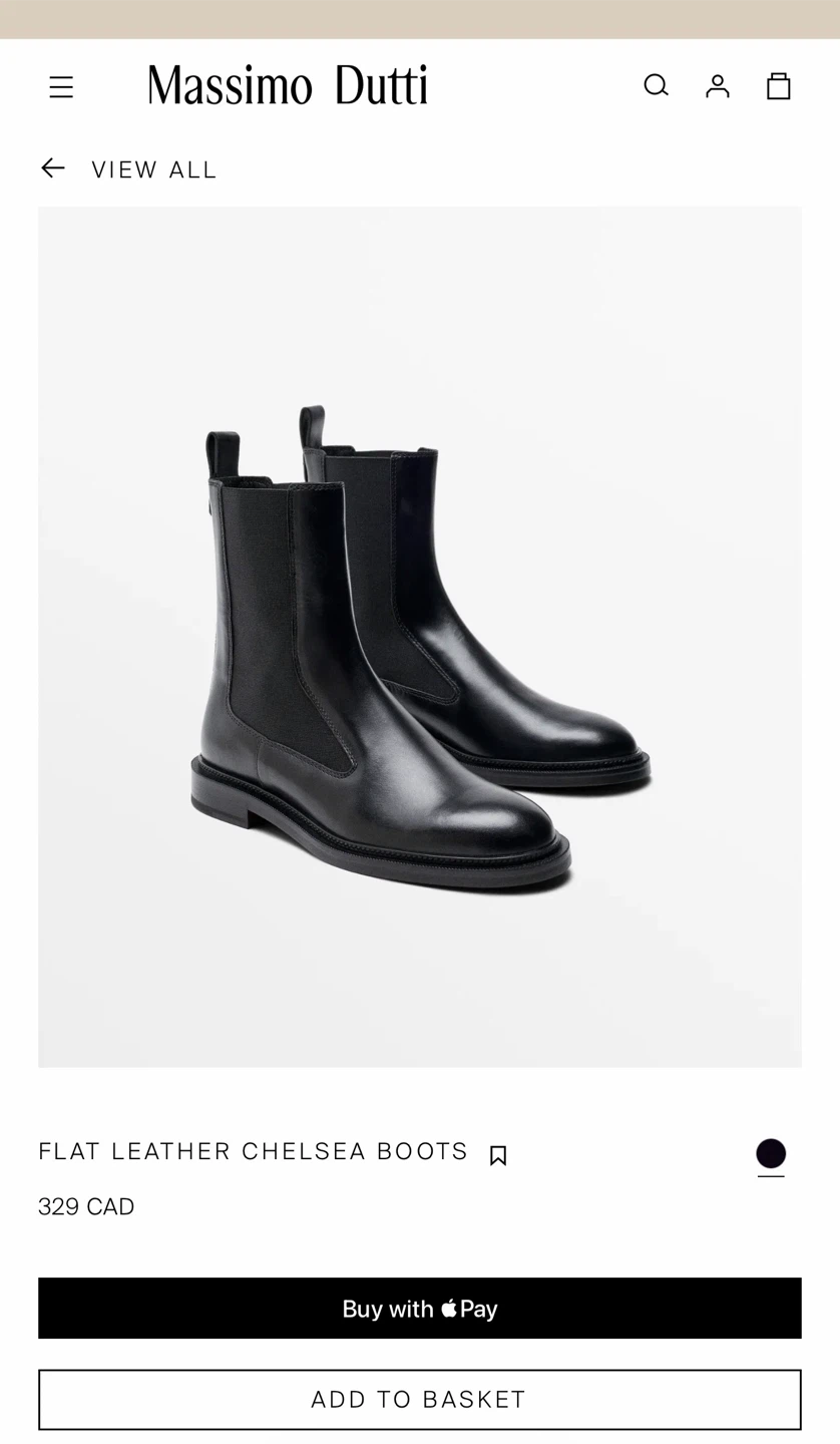 Massimo Dutti Leather Ankle Boots - Black, Size 38