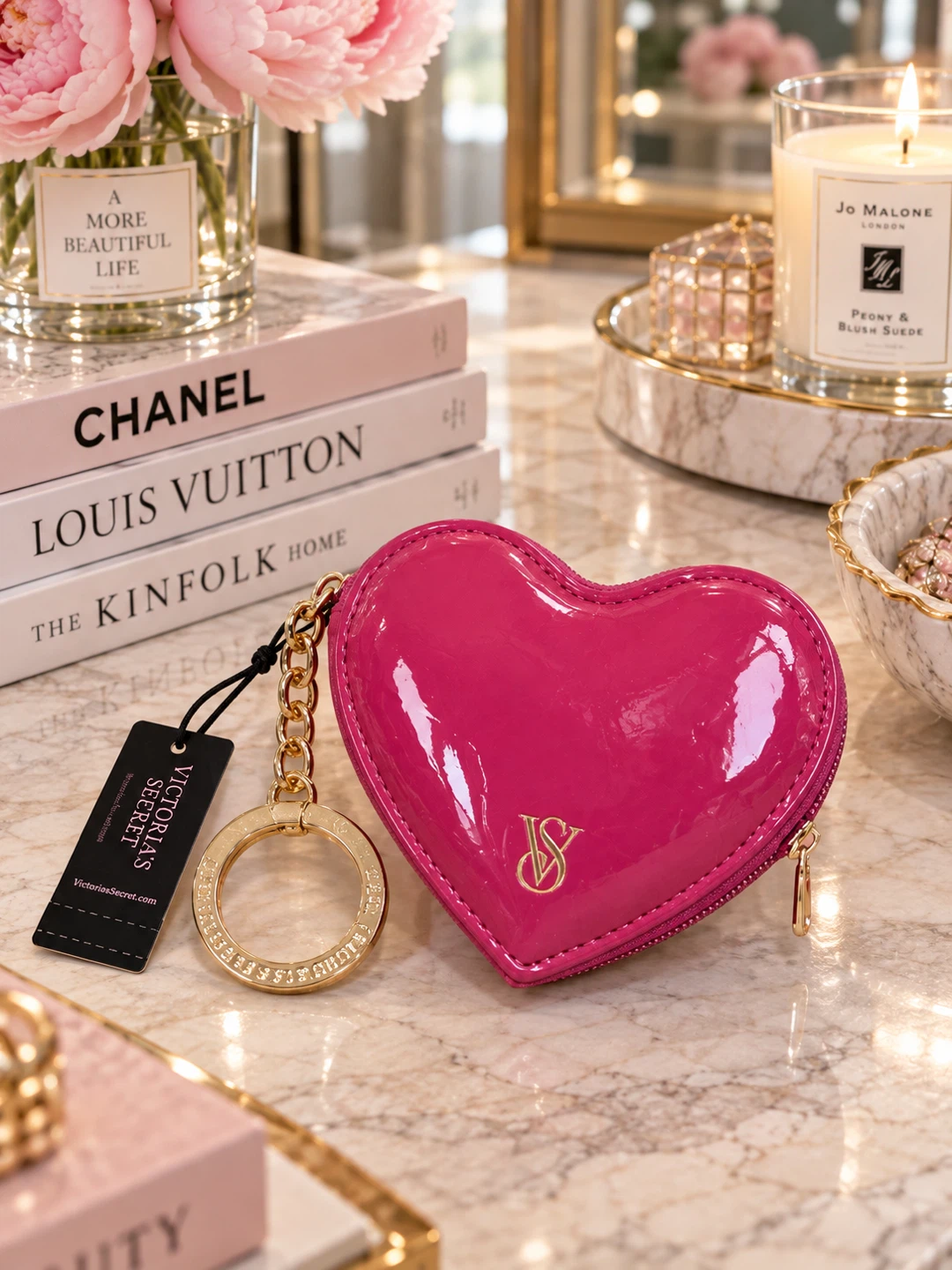 Victoria’s Secret Hot Pink Patent Heart Pouch Keychain – NWT
