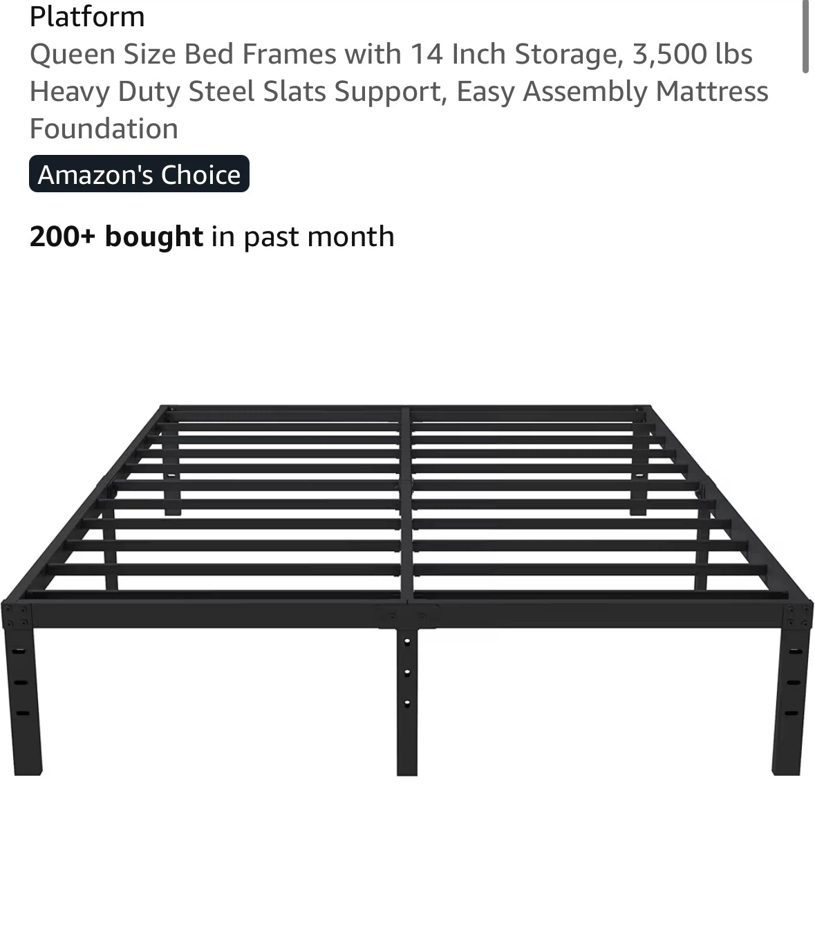 Queen Size Heavy Duty Steel Platform Bed Frame