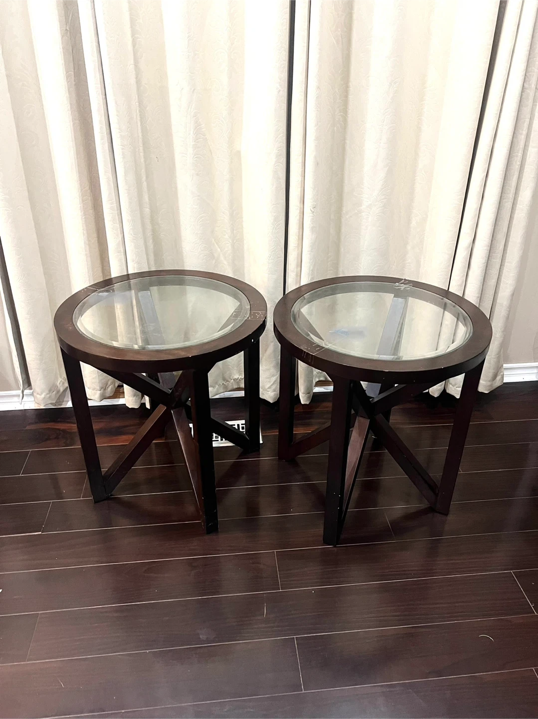 Set of Two Round Wooden Side Tables - photo 2