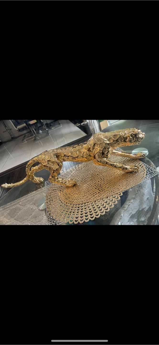 Gold Stalking Leopard Statue