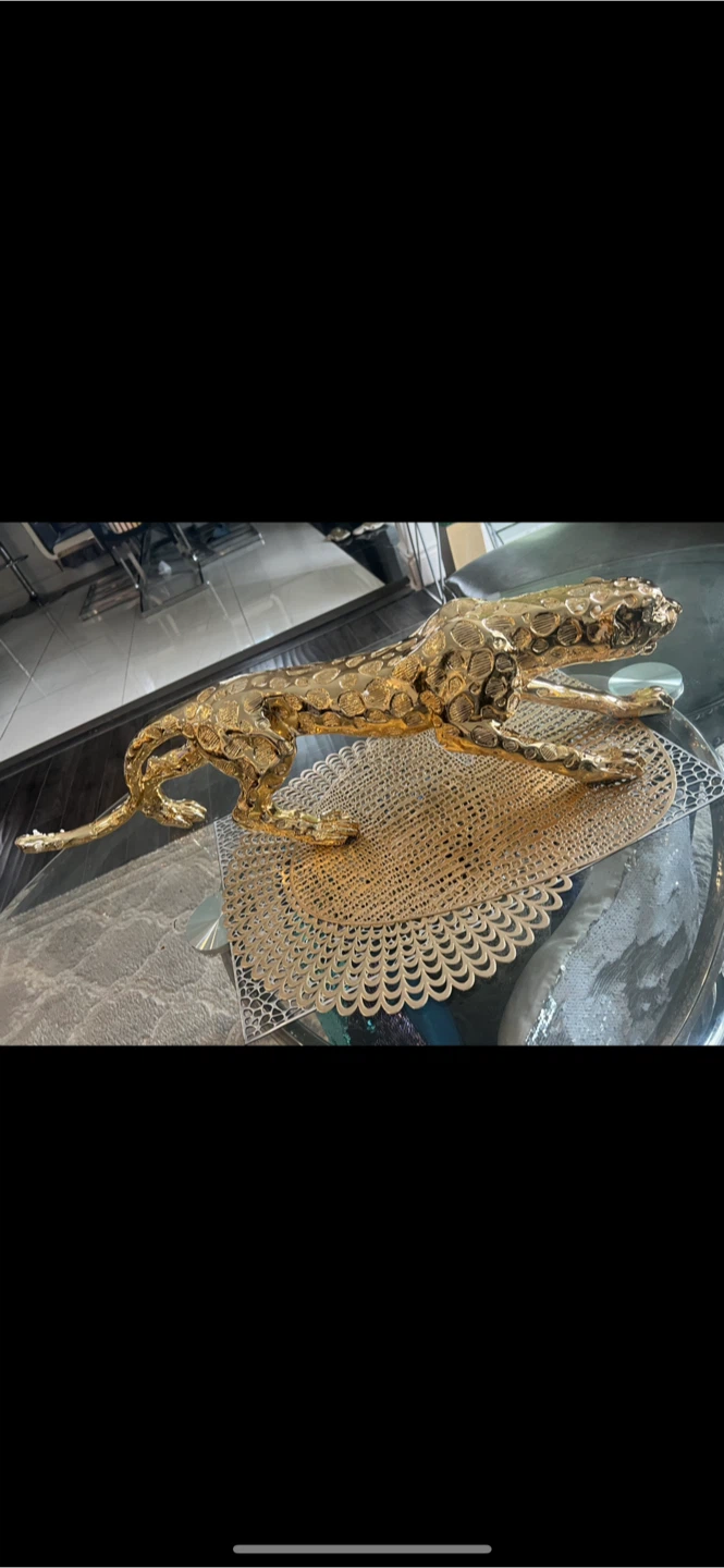 Gold Stalking Leopard Statue - photo 3