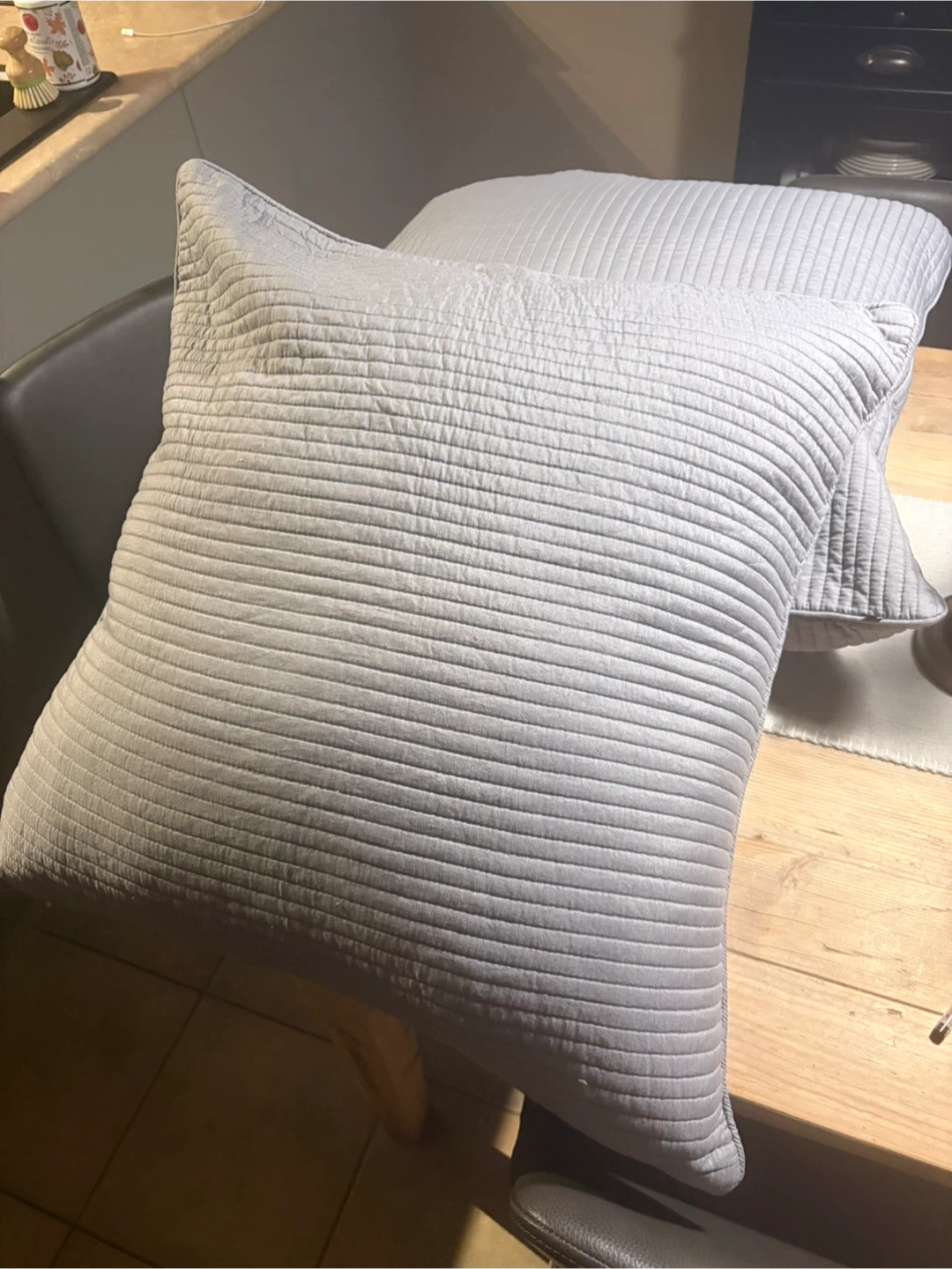 Pair UB Quilted Grey Throw Pillows with inserts 54 x 54in