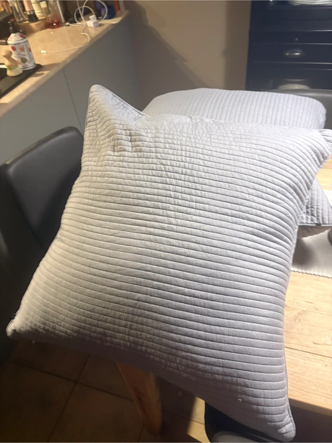 Pair UB Quilted Grey Throw Pillows with inserts 54 x 54in - photo 3