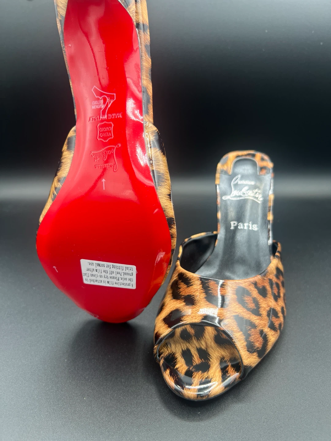 Christian Louboutin Leopard Print Peep Toe Mules