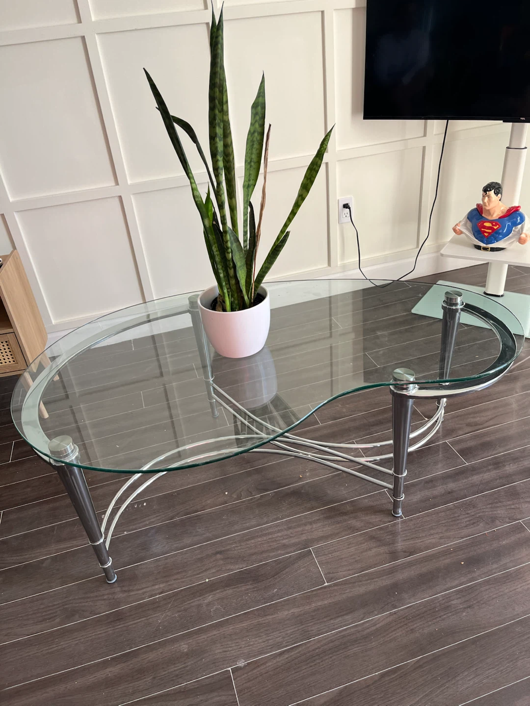 Oval Glass Coffee Table with Chrome Base