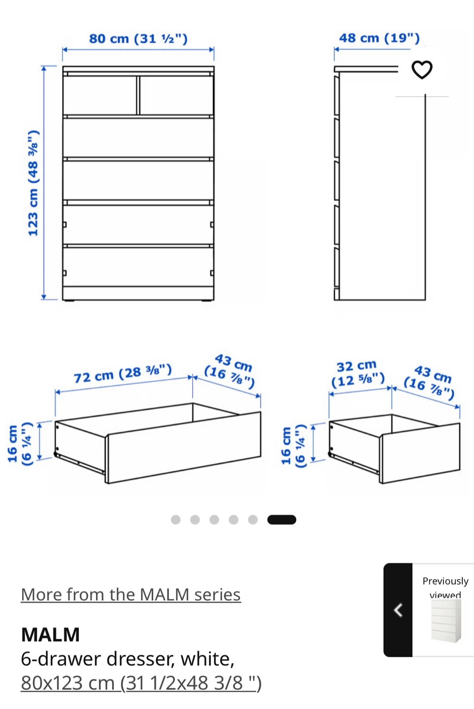 IKEA MALM 6-Drawer Dresser White