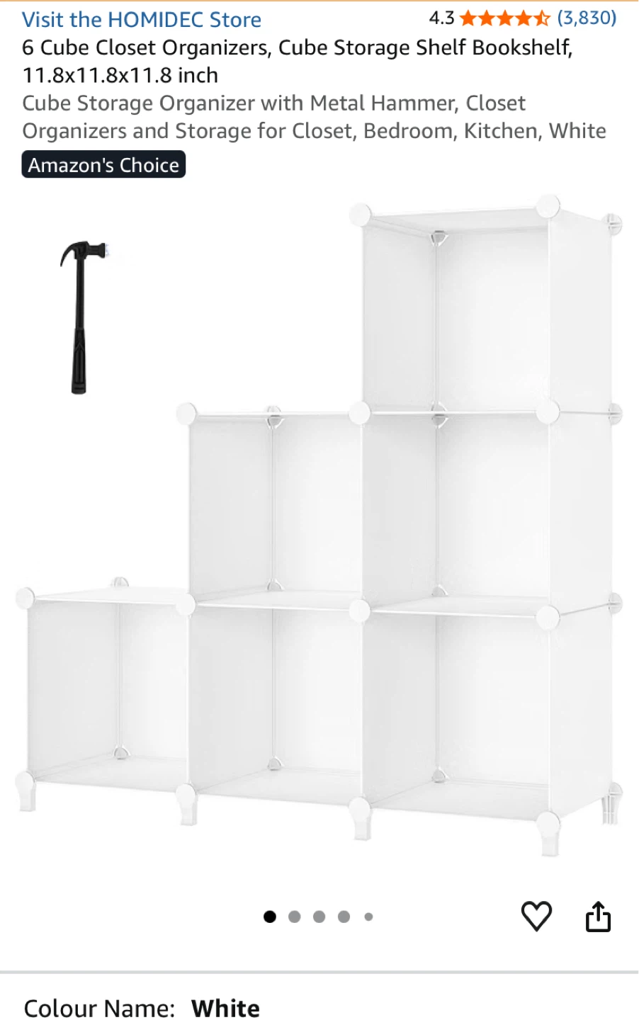 HOMIDEC 6 Cube Storage Organizer, White