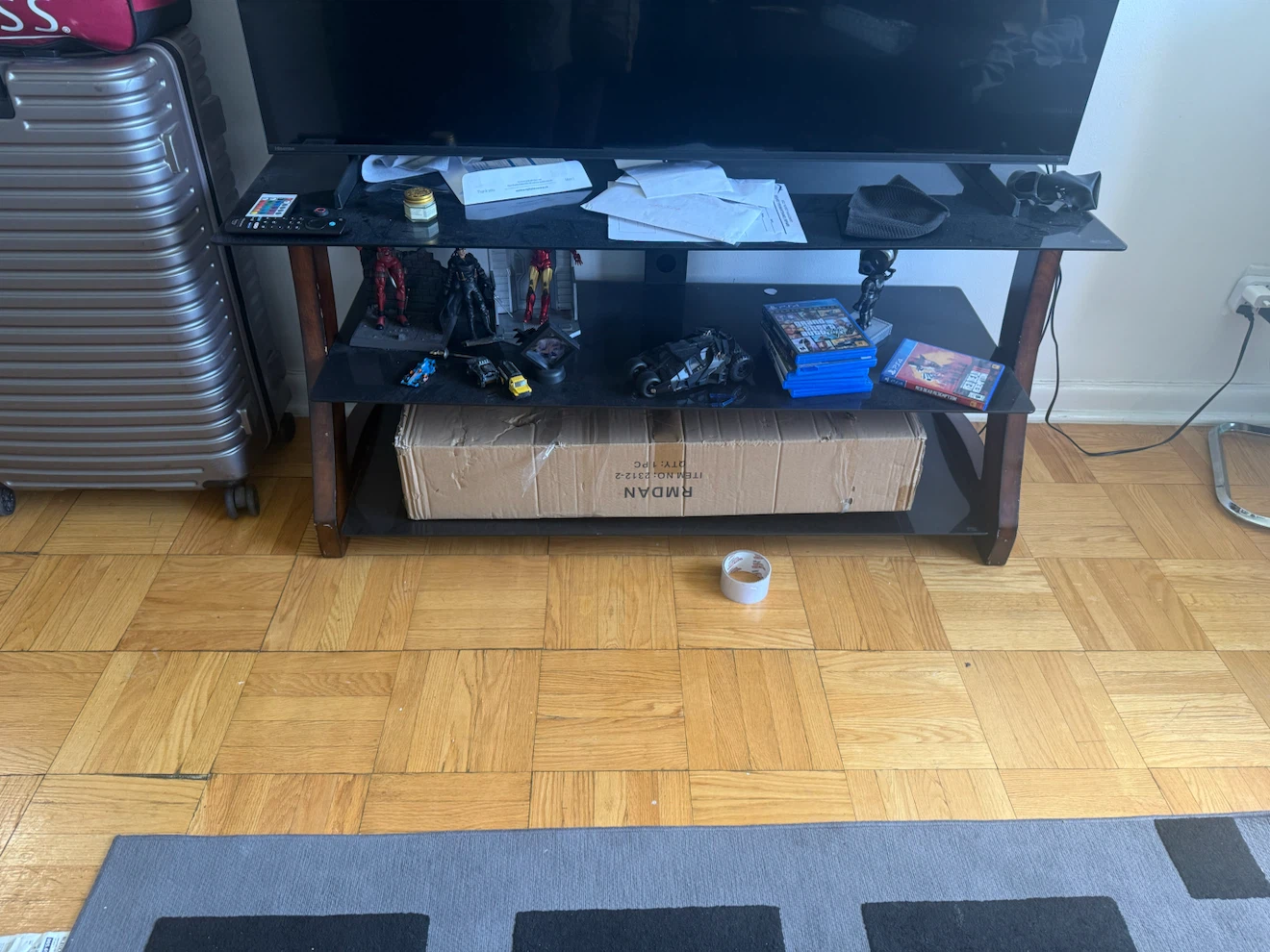 Black Glass Media Console TV Stand