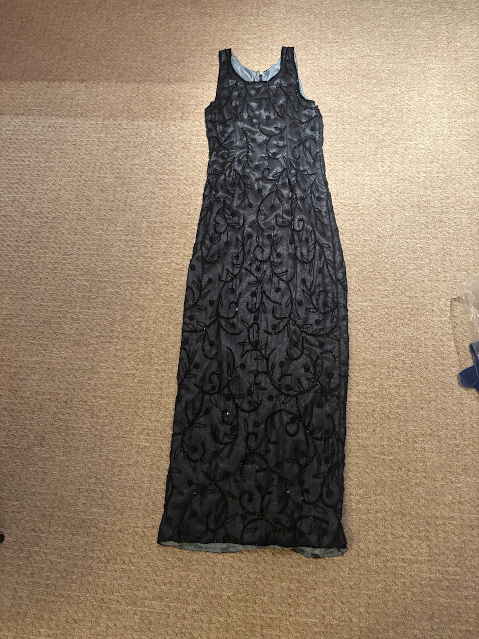 Black Beaded Sleeveless Evening Gown