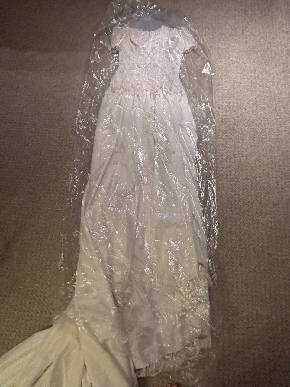Off-the-shoulder beaded wedding dress