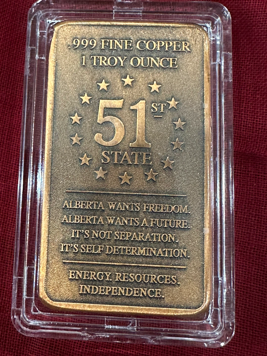 Alberta The 51st State 1 Troy Ounce Copper Bar