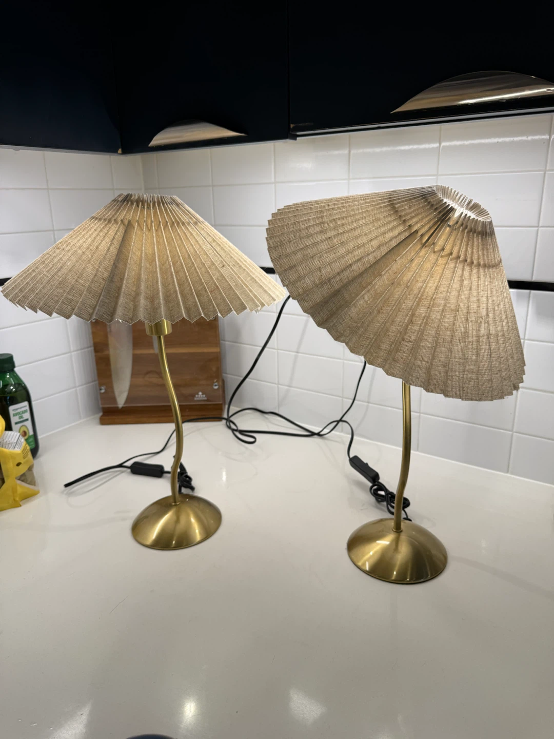 Pair of Sculpted Brass Wavy Table Lamps