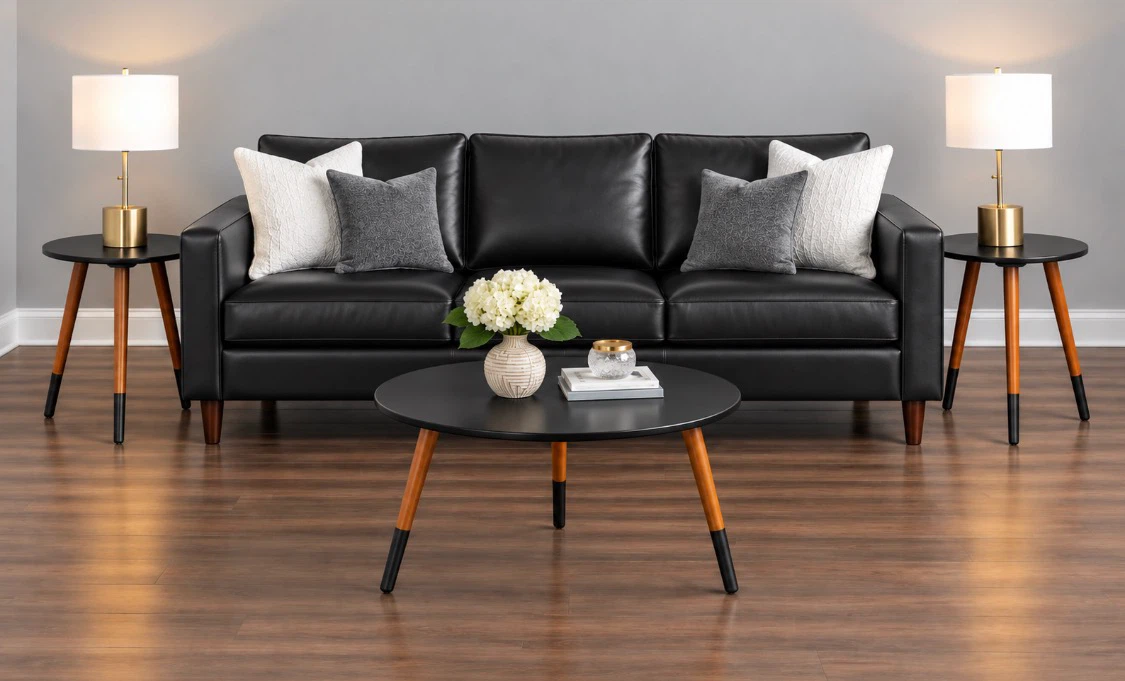 New Black 3 Piece Coffee and Side End Table Set